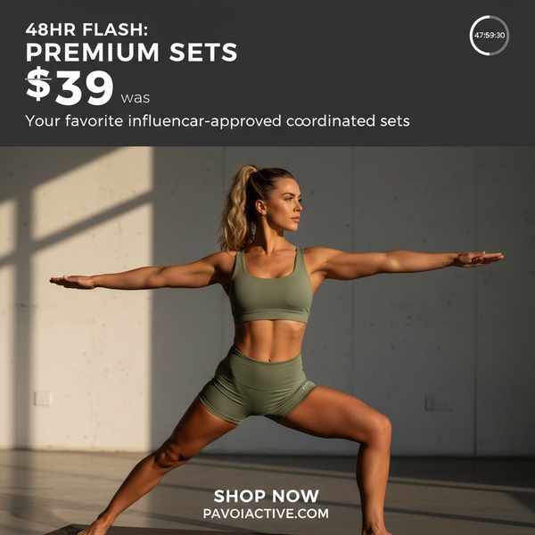 coordinated set, matching set, workout set, activewear set, two piece set, sports bra set, athletic wear, limited time deal, social proof, lifestyle, energetic, fresh, green, neutral